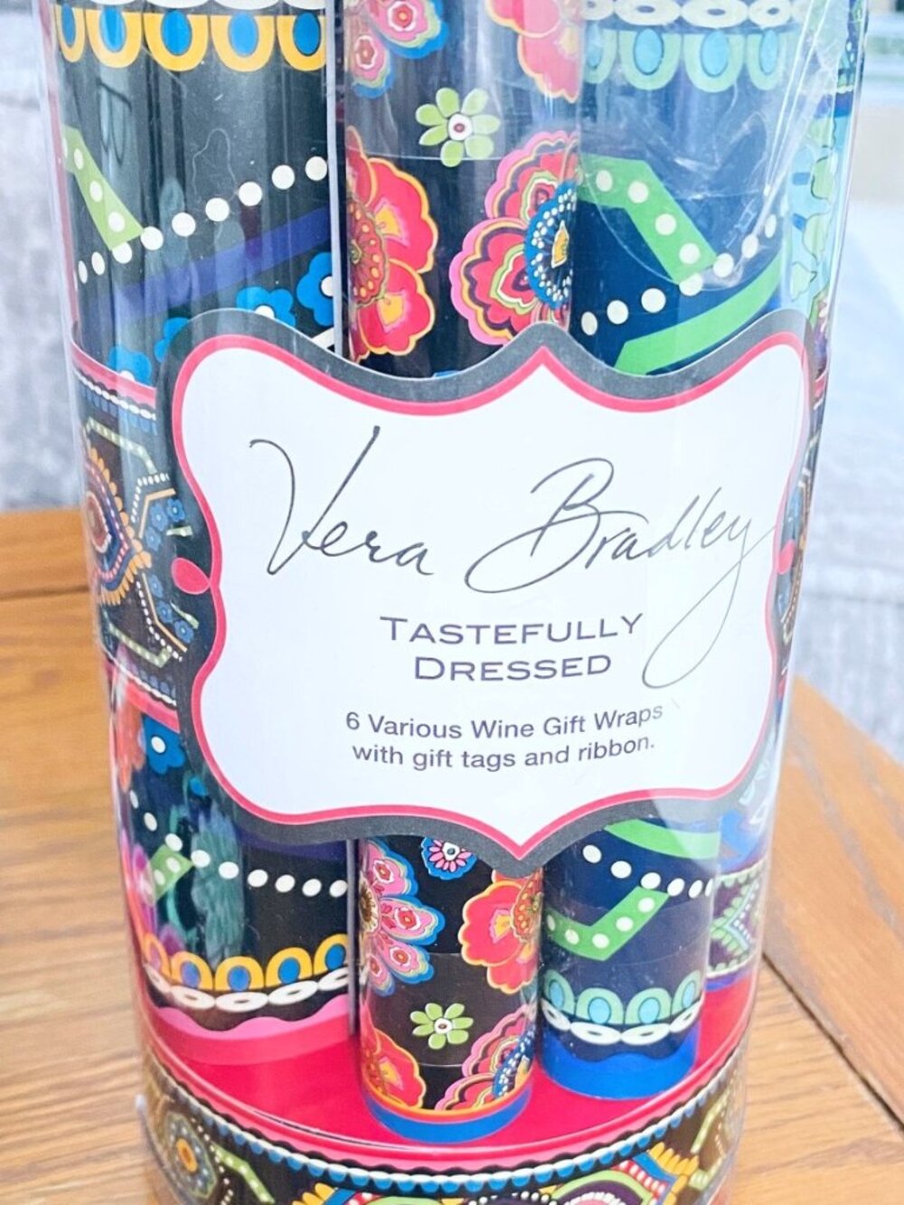 Vera Bradley 6 Various Wine Gift Wraps & Gift Tags For Bottles With Ribbon NWT